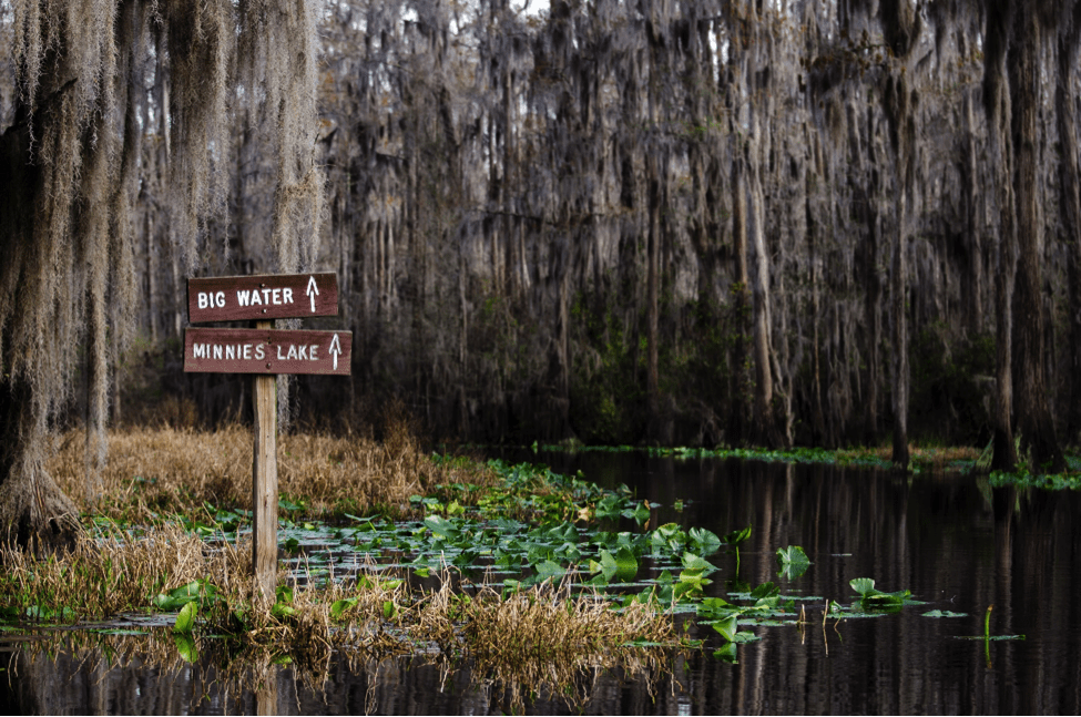 A sign in front of Okefenokee
