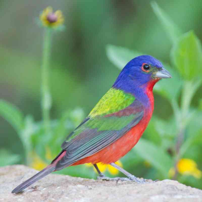 Painted bunting on ground