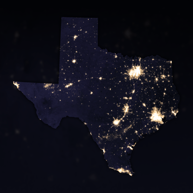 Artificial light in Texas at night